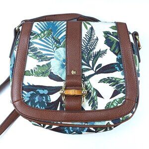 Vintage Liz Claiborne Tropical Print Leather Handbag